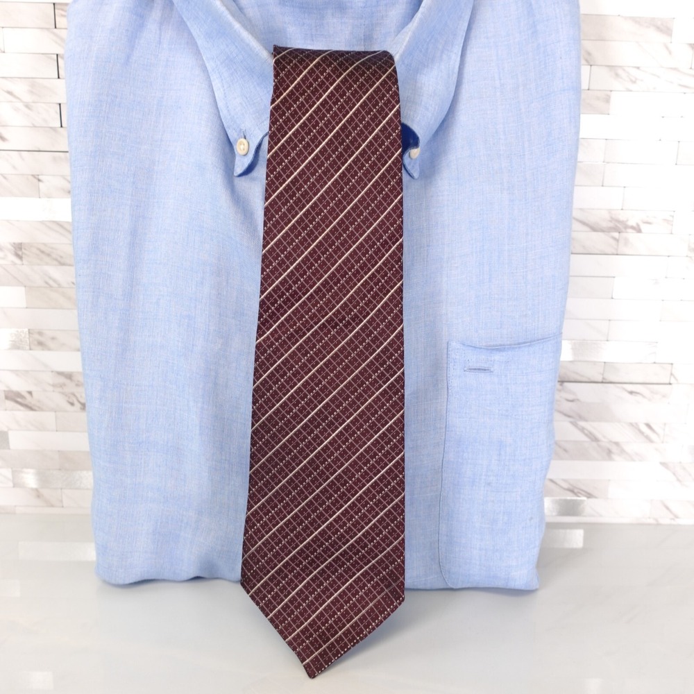 COMME CA ISM Neck Tie Mens Red Plaid Silk Formal Dress Burgundy Luxury JAPAN